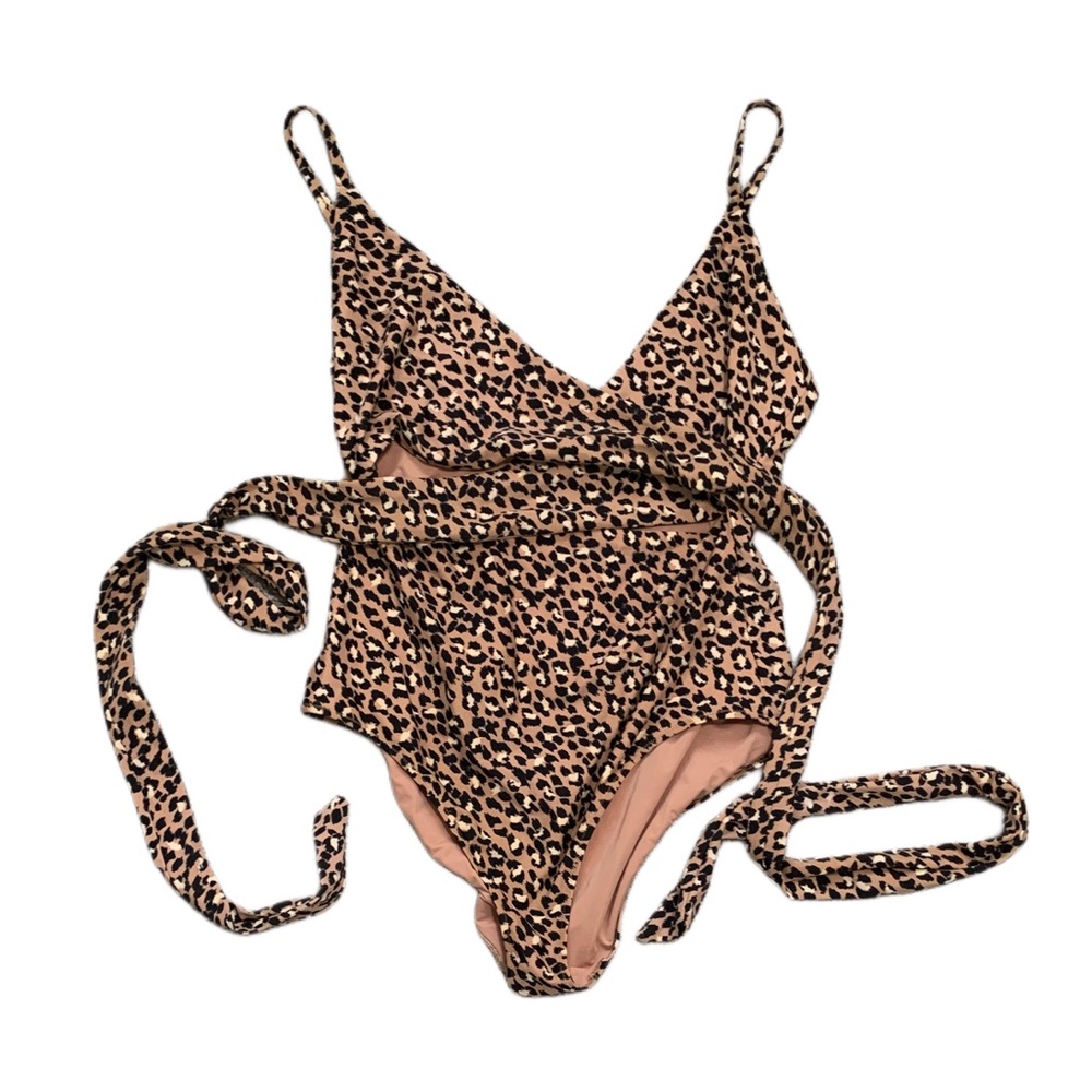 aerie Leopard Print One-Piece Swimsuit in Tan and Black